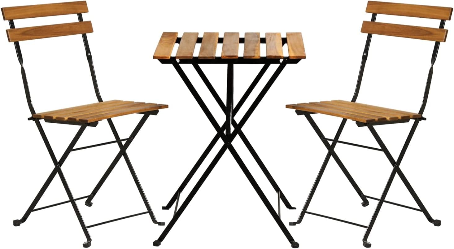 3-Piece Wood Patio Bistro Set Outdoor Furniture Set Bistro Table Set Patio Bistro Set Small Patio Table and Folding Chairs for Lawn Balcony Backyard Yard Bistro Apartment Nature