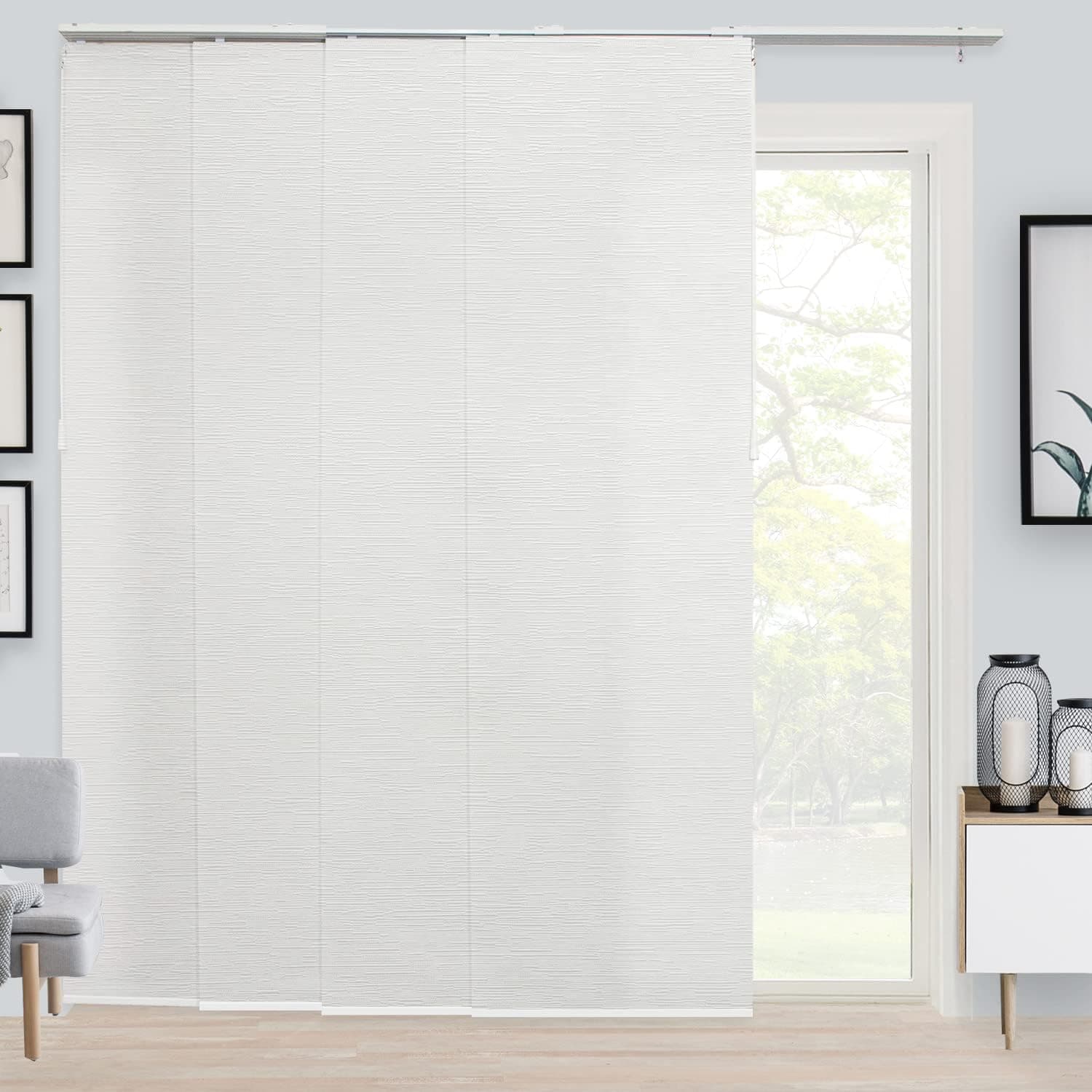 CHICOLOGY Embossed Textured Weave Fabric, Sliding Door Blinds, Room Divider,Vertical Blinds for Patio Doors, Sliding Glass Door Blinds, Porcelain (Light Filtering), W:46-86 x H: Up to-96 inches