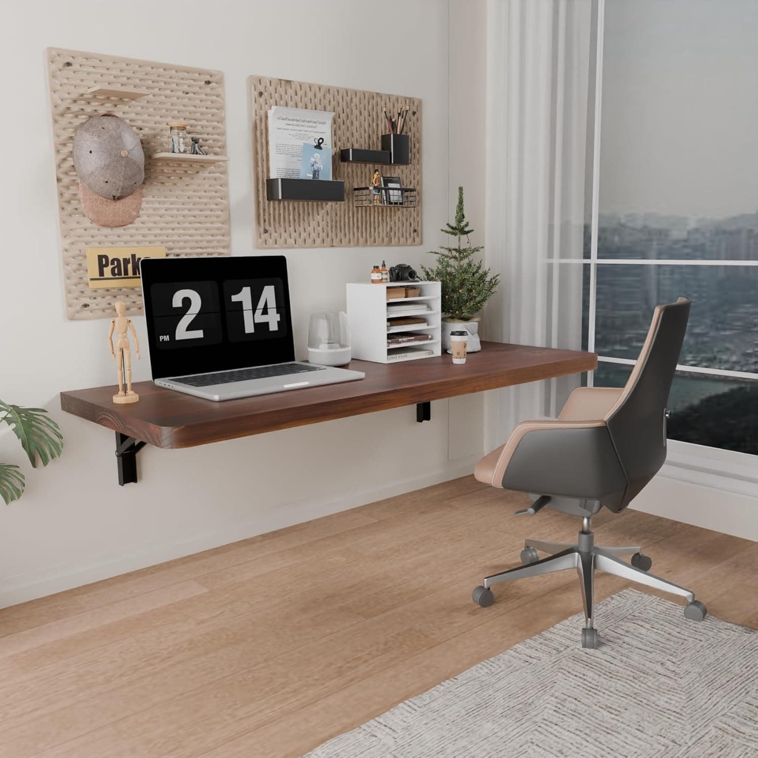 IAE Wall Mounted Folding Table with Pine Wood,36" x 14" Floating Wall Desk,Laundry Folding Table with Shelf Brackets,Fold Down Desk Shelf,Folding Workbench for Home,Dining,Laundry Room,Kitchen,Brown