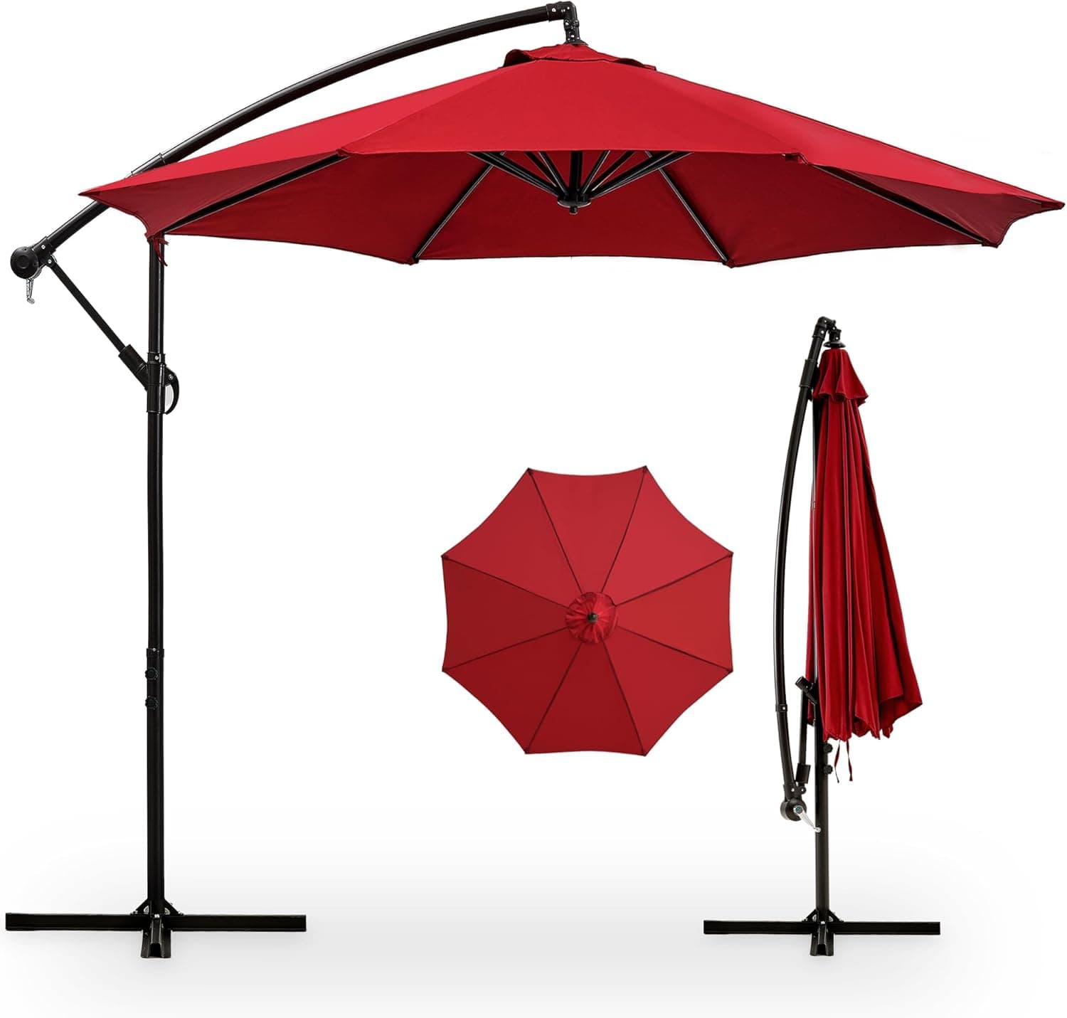 VECELO 10ft Offset Patio Umbrella, Cantilever Umbrella, Hanging Outdoor Umbrellas with 8 Ribs, Market Umbrella w/UV Protection Waterproof for Market/Backyard/Pool/Garden/Lawn, Handy Crank&Cross Base