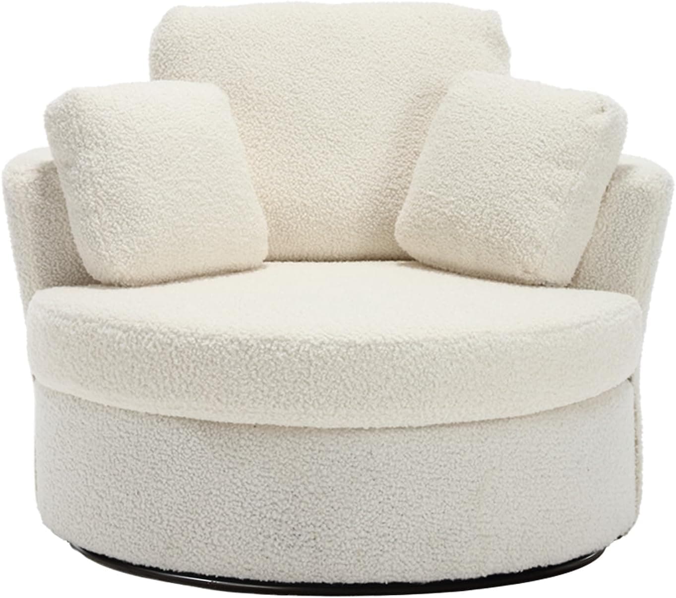Swivel Barrel Chair, Modern Fabric Oversized 360 Degree Club Accent Arm Chairs, Single Round Living Room Sofa Chair w/ 3 Pillows for Nursery, Bedroom, Reading, Office, Ivory