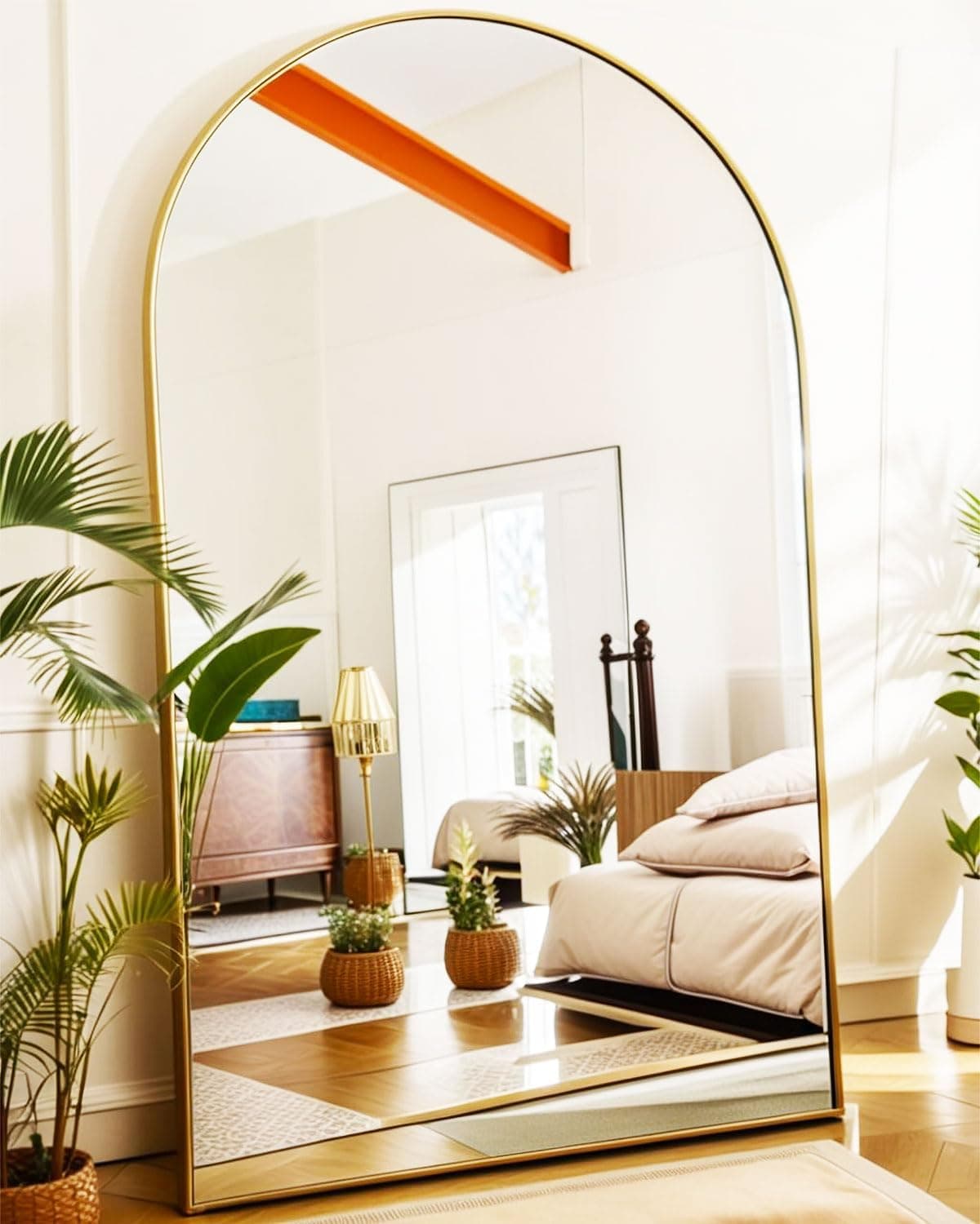 82x42 Inch Extra Large Arched Floor Mirror - Giant Gold Freestanding Mirror for Bedroom, Living Room, Dressing Room - Oversized Elegant Leaner Full Length Mirror for Home Decor