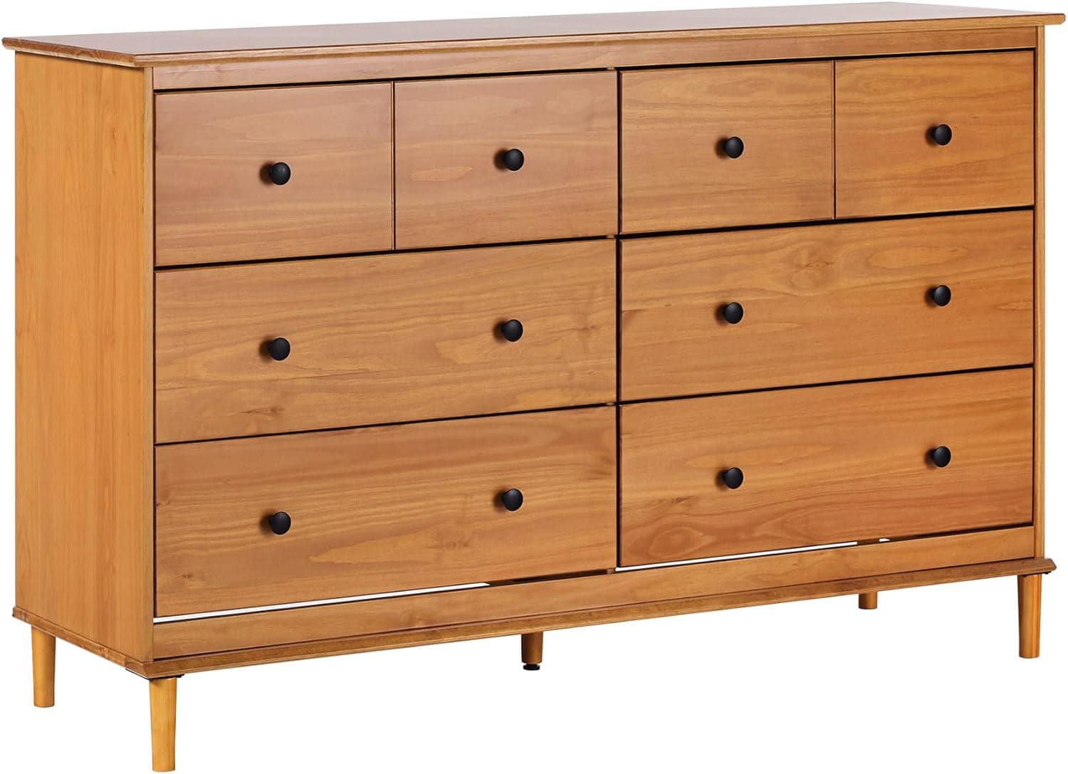 Walker Edison Modern 6-Drawer Solid Wood Dresser Bedroom Storage, 57 Inch, Caramel