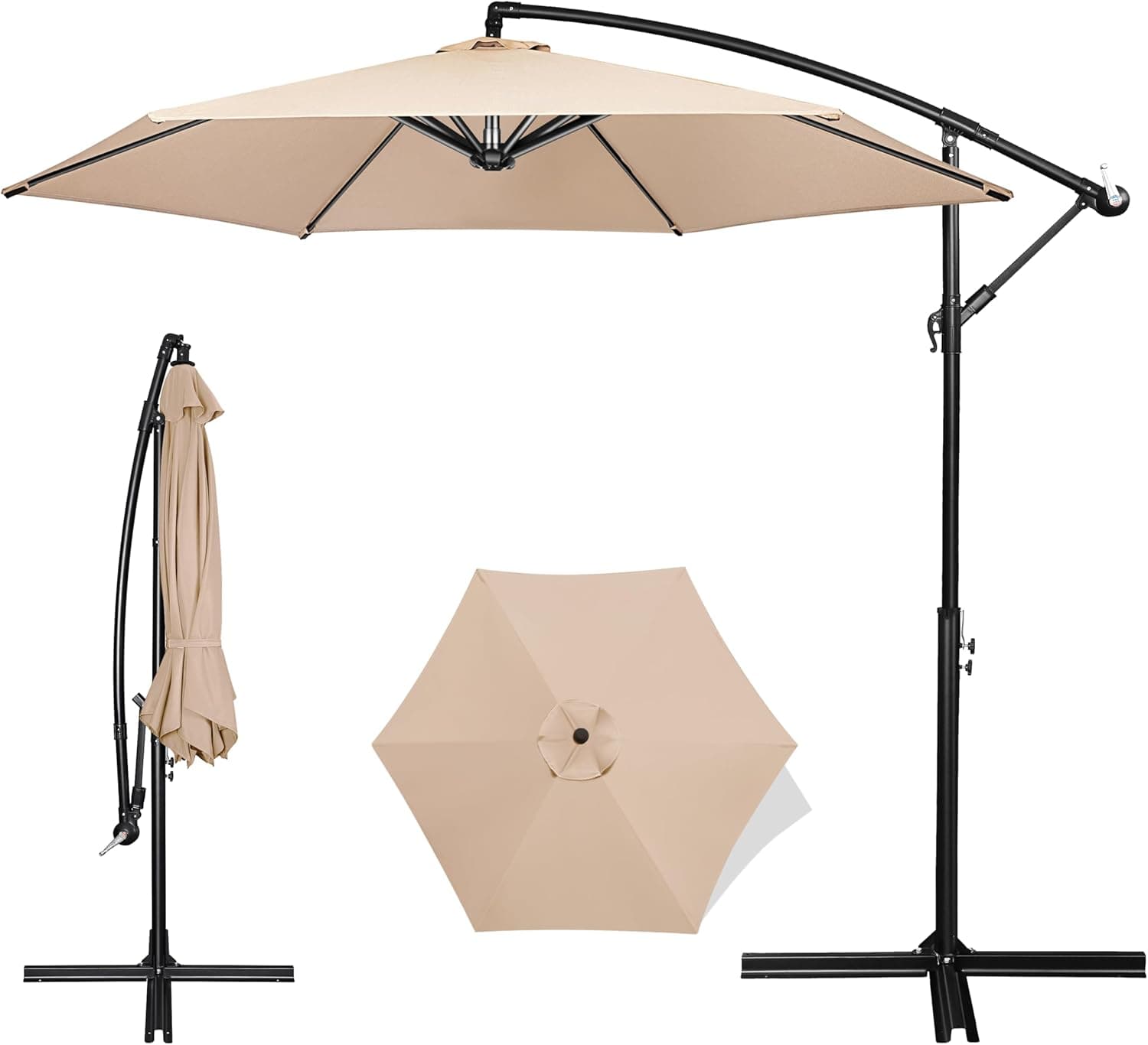 FRUITEAM Offset Patio Umbrella, 10 FT Heavy Duty Cantilever Outdoor Umbrella with High-Strength Frame & Infinite Tilt, All-Weather UV Protection Sun Shade for Poolside, Garden, Backyard