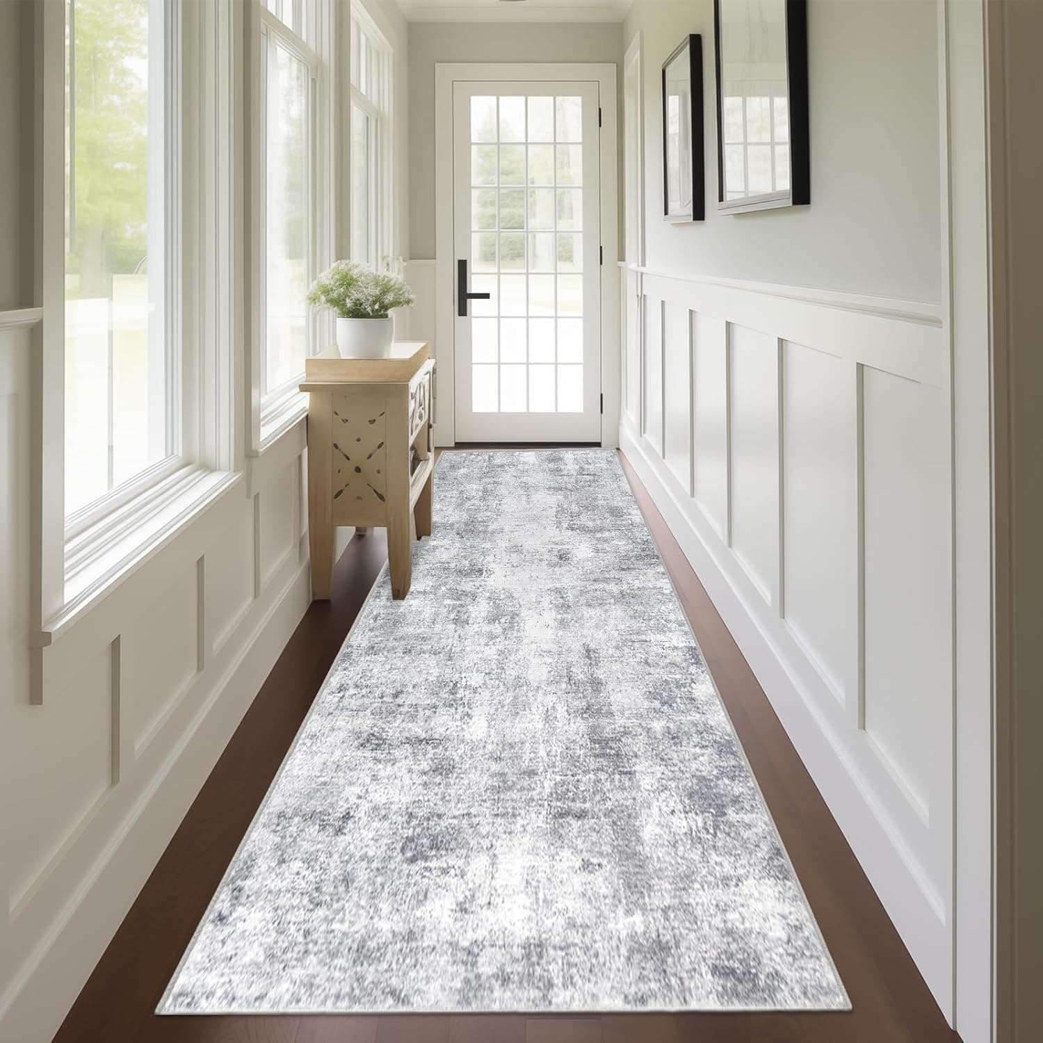 Capslpad 2x10 Grey Hallway Runner, Ultra Soft Fabric Washable Runner Rug, Non-Slip Rubber Backing, Stain Resistant Low Pile Runners for Hallways, Kitchen, Entryway, Bedroom, Laundry