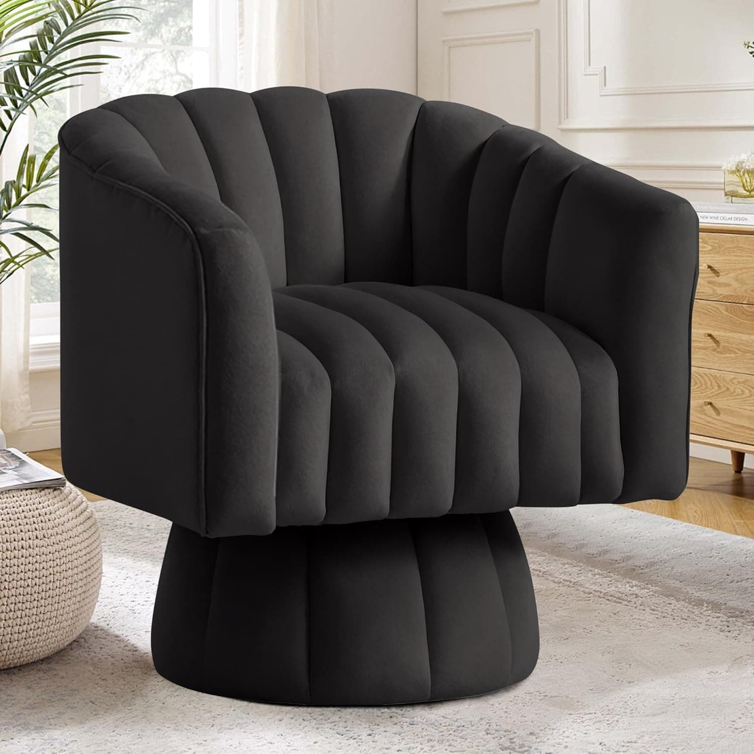 YSICK Swivel Accent Chair,360°Swivel Barrel Chairs, Mid-Century Chair with Wide Upholstered, Modern Velvet Fabric, Round Armchair for Living Room, Lounge, Bedroom
