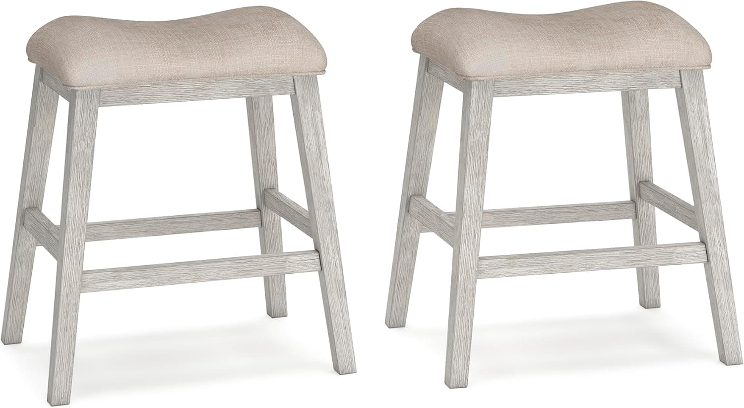 Signature Design by Ashley Skempton Modern 24" Counter Height Upholstered Barstool, 2 Count, Whitewash