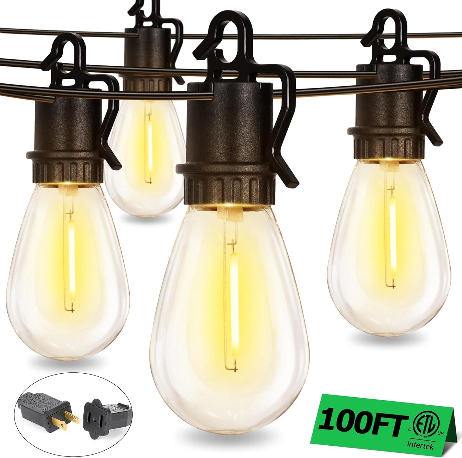 100FT Outdoor String Lights with 35 Shatterproof Patio Deals S14 Vintage Edison Bulbs E12 Sockets,2700K Dimmable Outdoor Lights,IP55 Waterproof LED String Lights for Outside, Patio Lights