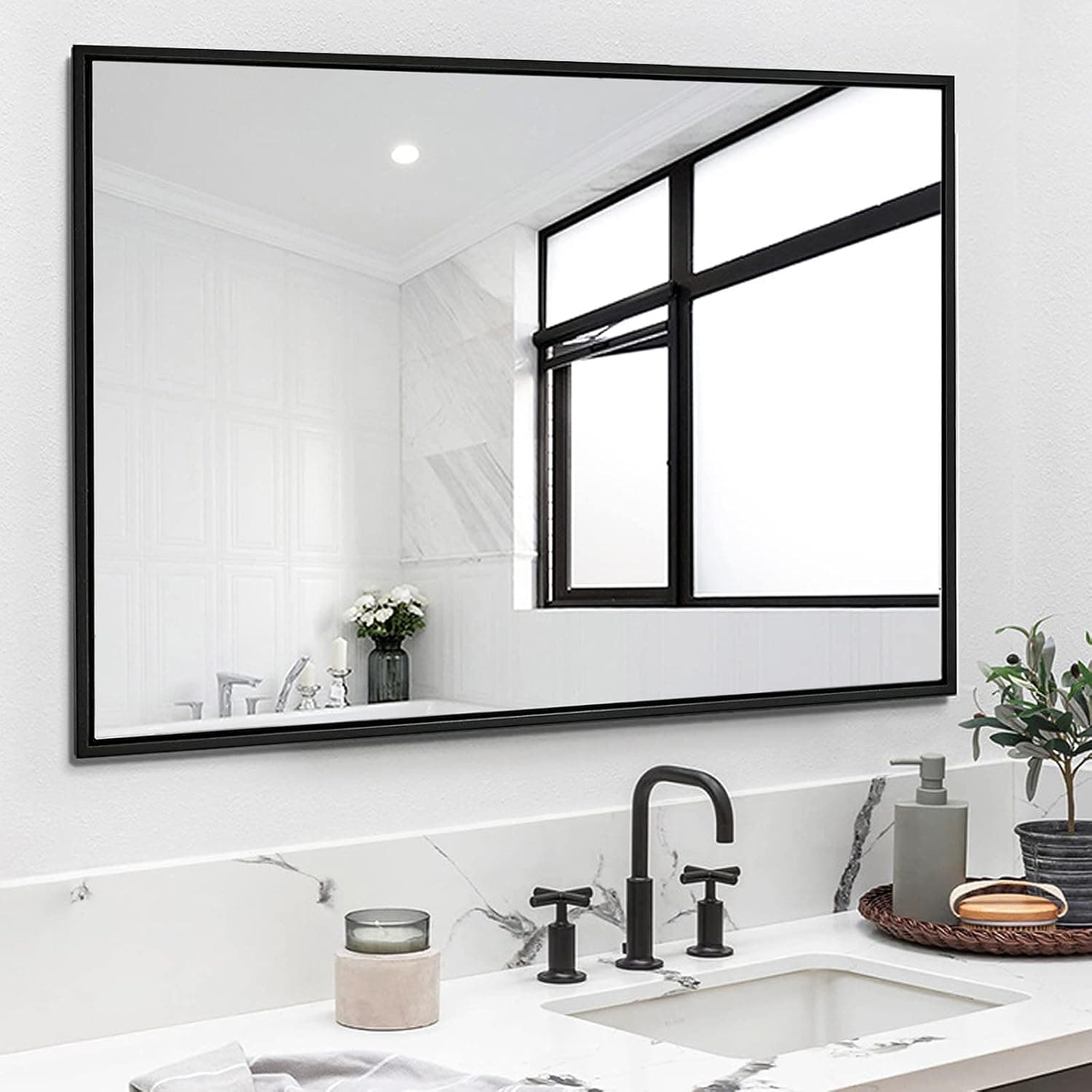 Bathroom Mirror 30x40 Inch, Black Frame Mirror 30"x40", Rectangle Wall Mounted Mirror, Metal Framed Vanity Mirror for Wall 30 by 40, Modern Mirror Hangs Horizontal Or Vertical