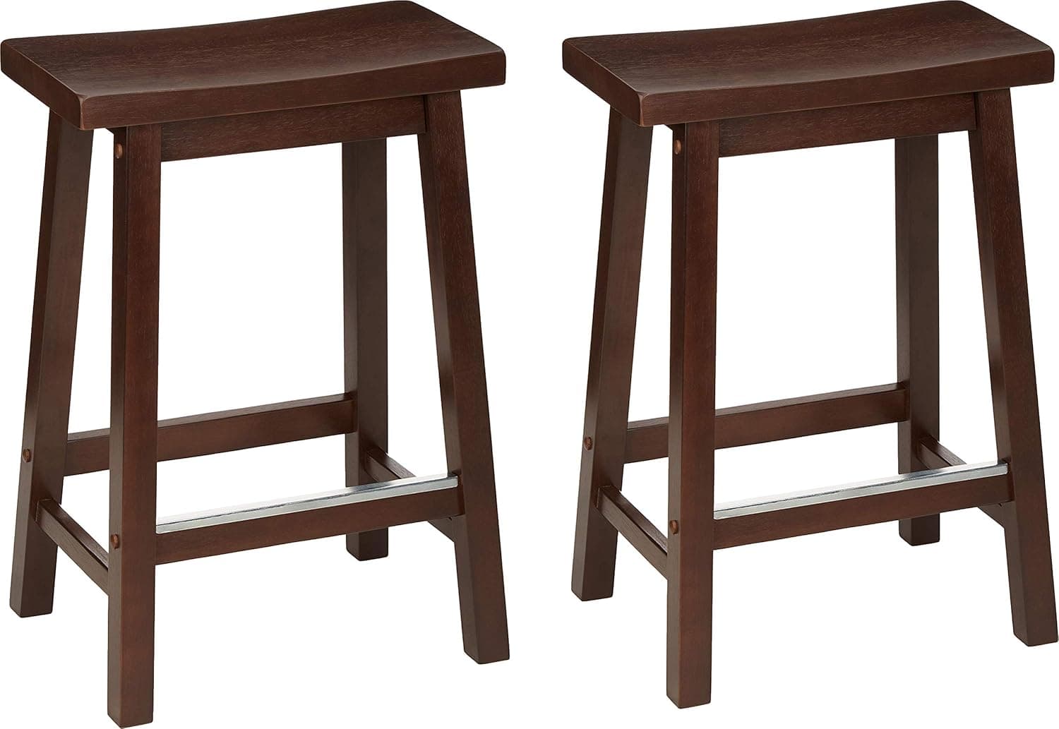 Amazon Basics Solid Wood Saddle-Seat Kitchen Counter Barstool with Footrest, Easy Assembly - 24-Inch Height - Walnut - Set of 2