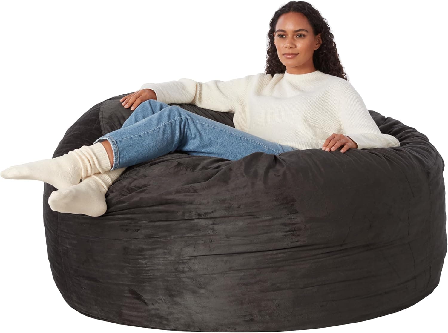 Amazon Basics Large Bean Bag Chairs for Adults, 5 ft Grey Memory Foam Filled with Solid Microfiber Cover