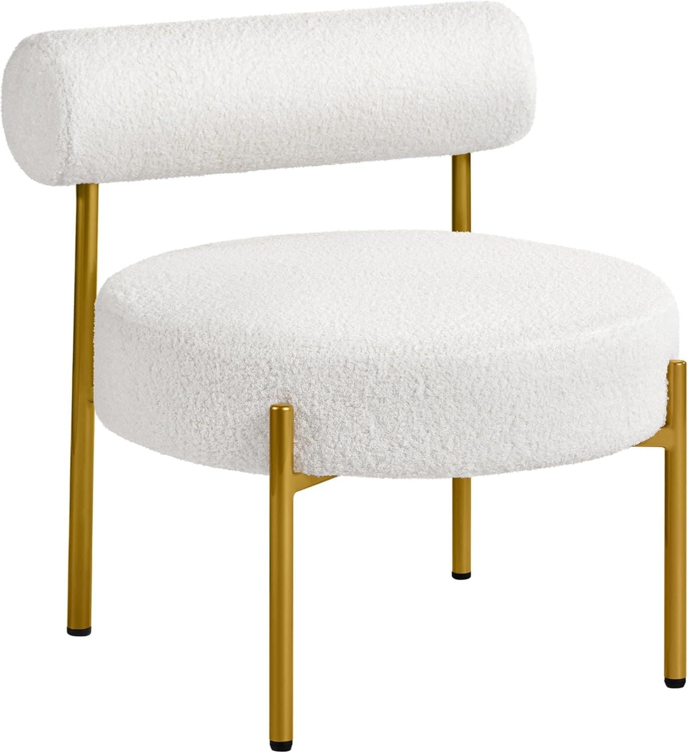 Yaheetech Boucle Accent Chair, Modern Tufted Vanity Chair, Cozy Sherpa Barrel Chair with Gold Legs, Club Chair for Living Room Bedroom Vanity Room Home Office, White