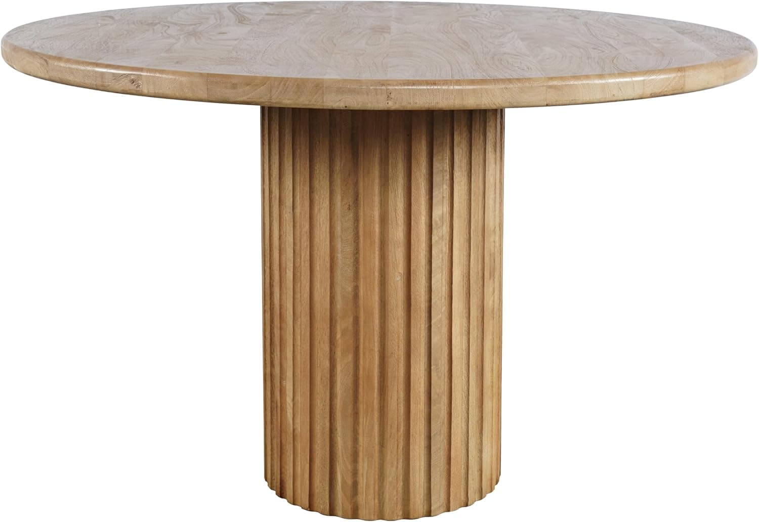 Breck Solid Wood 48" Round Mid-Century Modern Fluted Pedestal Dining Table