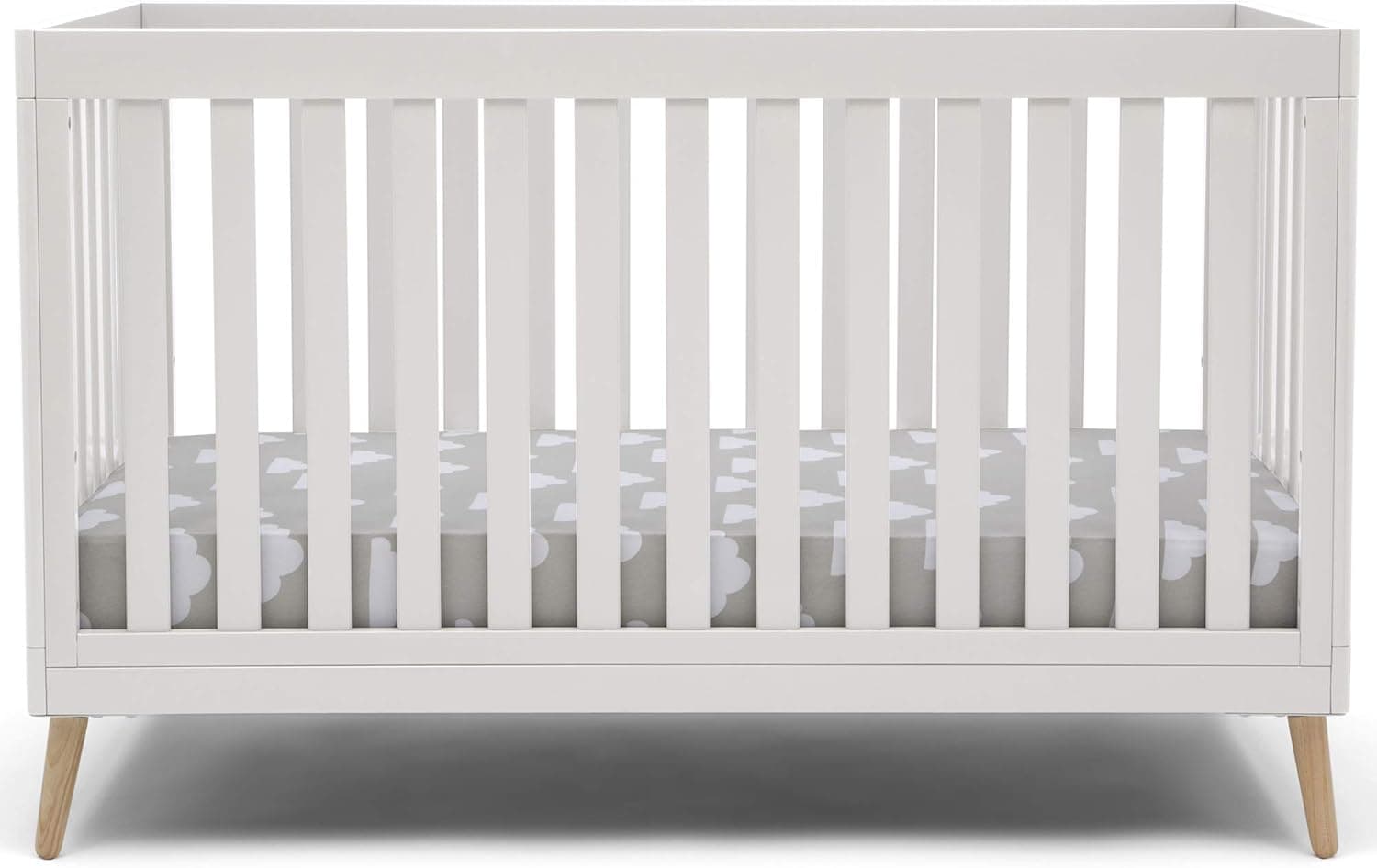 Delta Children Essex 4-in-1 Convertible Baby Crib, Bianca White with Natural Legs