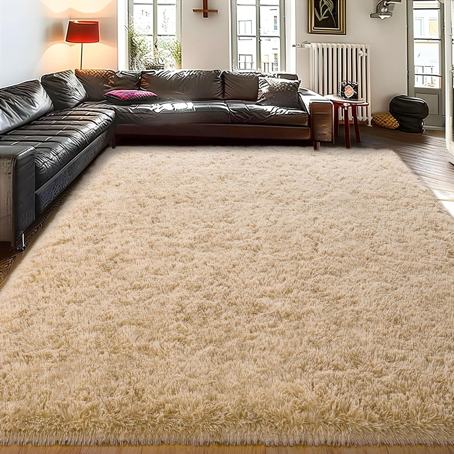 Shag Living Room Rug 5x7 Beige, Ultra Soft Luxury Shaggy Rugs for Bedroom Nursery, Modern Fluffy Plush Carpet Girls Boys Kids Room Dorm Indoor Home Decor, Upgrade Non-Slip
