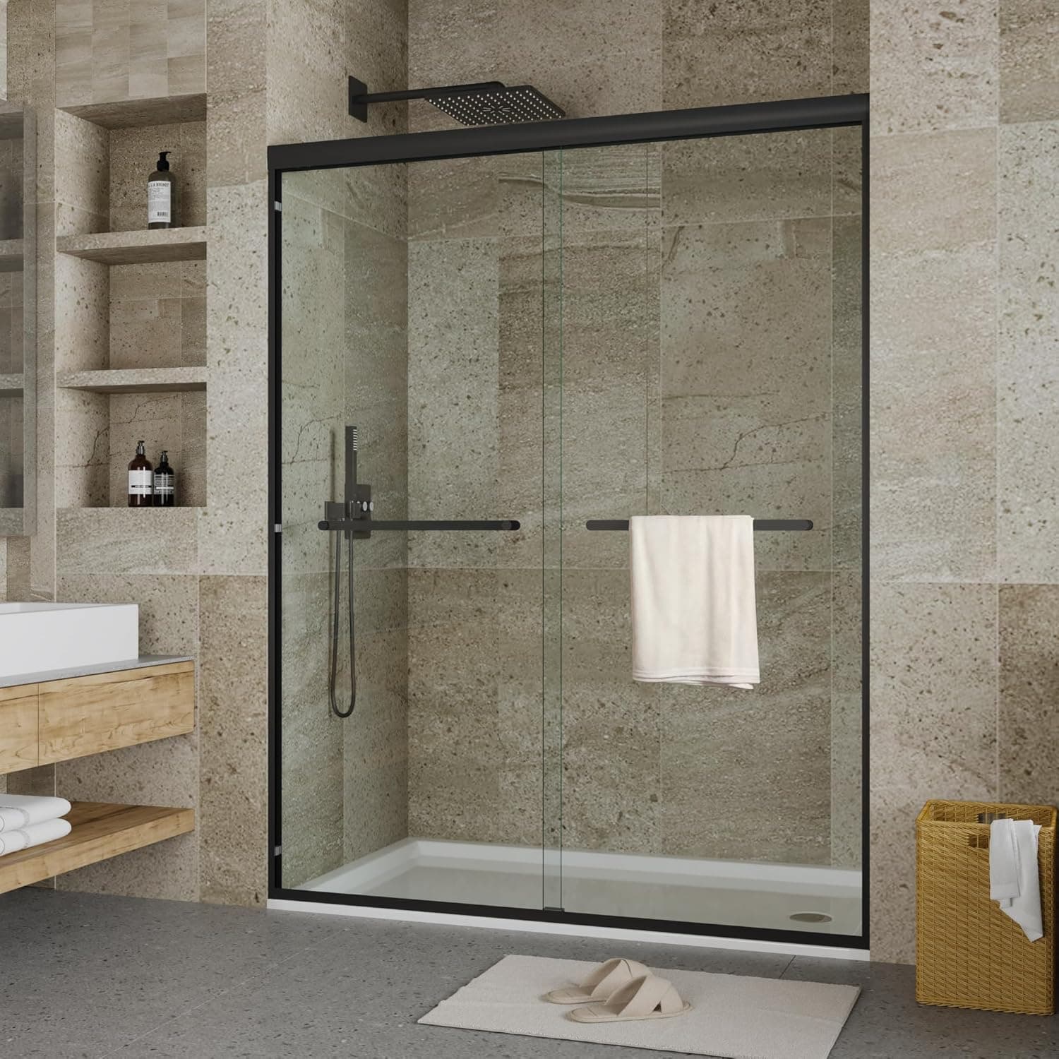Shower Door, Frameless Shower Door 44-48" W x 72" H, Double Sliding Glass with 1/4'' (6mm) Clear Tempered Glass for Bathroom