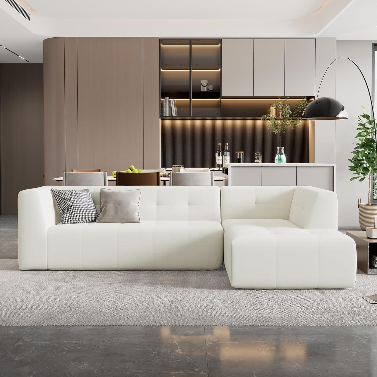 P PURLOVE L-Shape Sectional Sofa, Modern Minimalist Style Sectional Sofa Couch, Chenille Fabric Couch with Chaise Lounge for Living Room, Apartment, Office, No Installation Required (Beige)