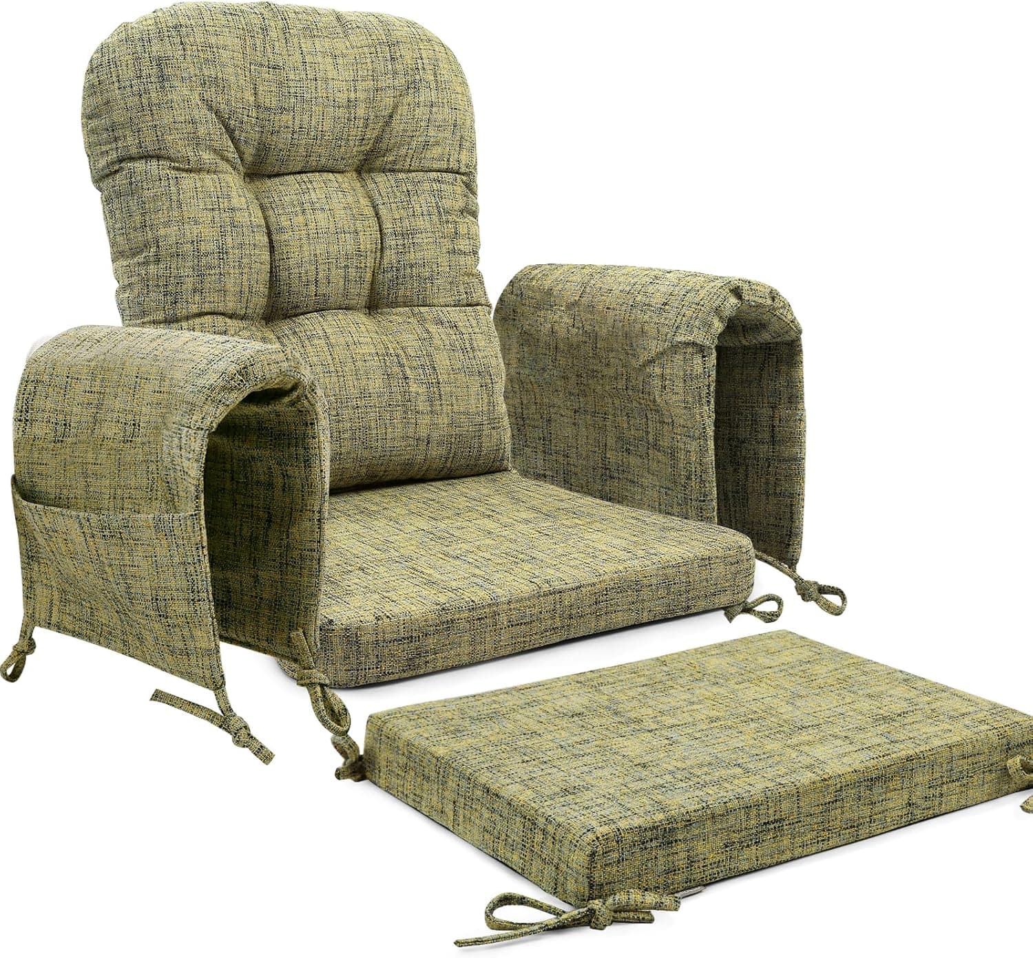 SINOSSO Glider Rocker Cushion Set (5 Pcs), Soft Blended Fabric High-Density Support Foam Seat Cushions with Ties, Fits Rocking Chair/Nursery Glider & Ottoman, Yellow