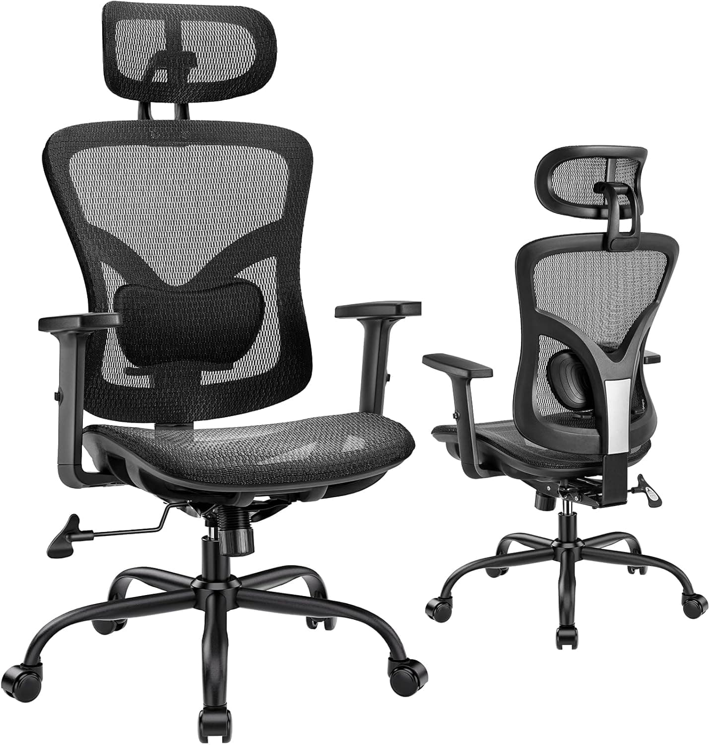 Marsail Ergonomic Mesh Office Chair: Mesh Computer Desk Chair with Adjustable Lumbar Support, 2D Headrest & Up and Down Armrest, Ergonomic Gaming Chair for Home Office, Black