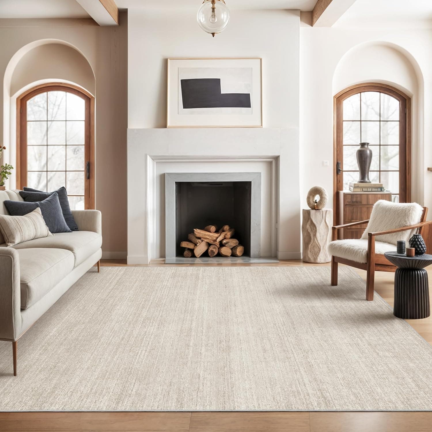 Valenrug Washable Rugs 8x10 - Stain Resistant 8x10 Area Rugs for Living Room, Non Slip Backing Large Area Rugs for Bedroom, Folable Machine Washable Area Rug (8'x10', Beige)