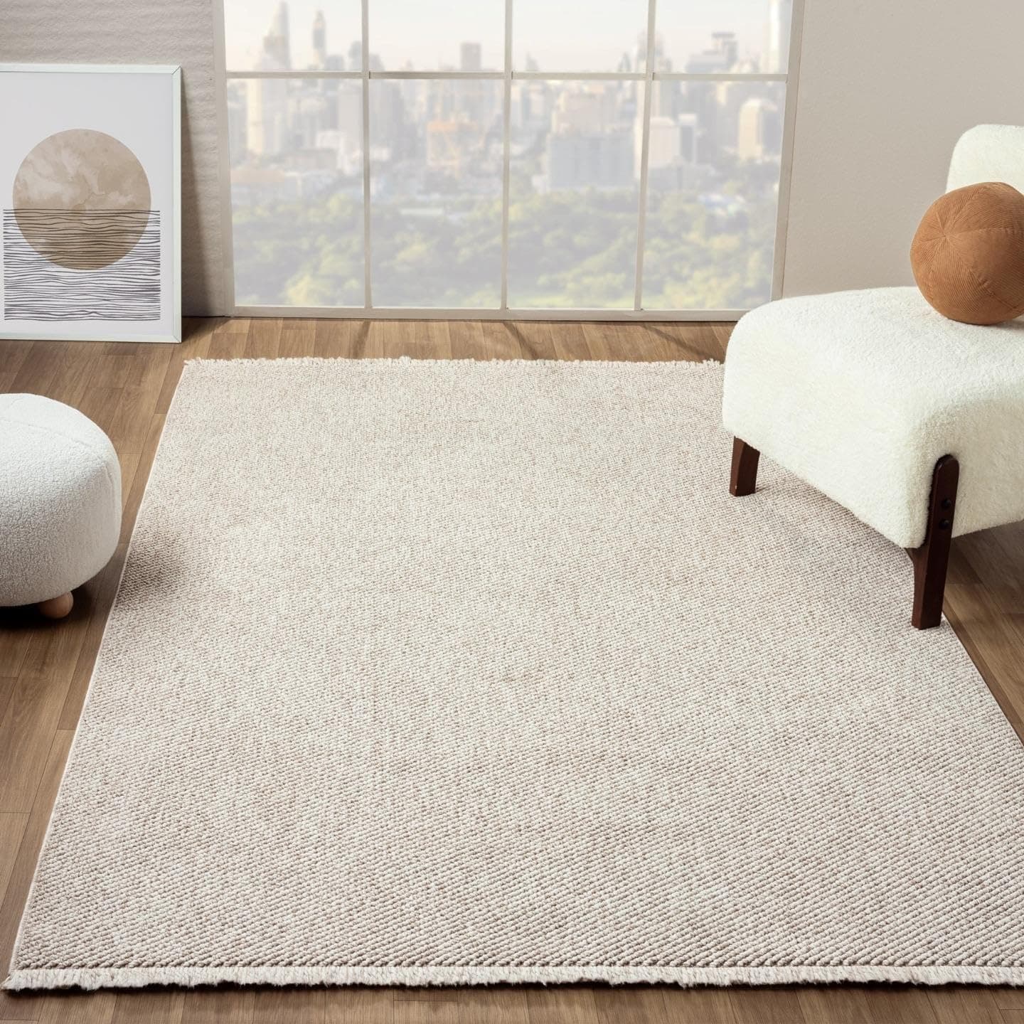 LUXE WEAVERS Solid Machine Woven Beige 5x7 Area Rug, Indoor Stain-Resistant Carpet