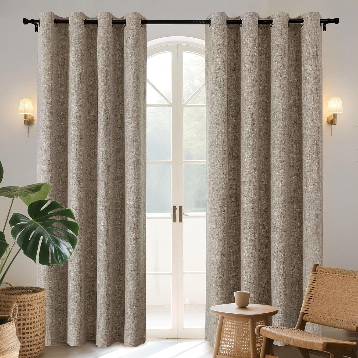 Joydeco Blackout Curtains 108 Inches Long 2 Panels Burg, Room Darkening Curtains for Bedroom, 100% Black Out Textured Thermal Drapes Privacy Protection 2 Panels Set(W52 x L108 Inch, Linen)
