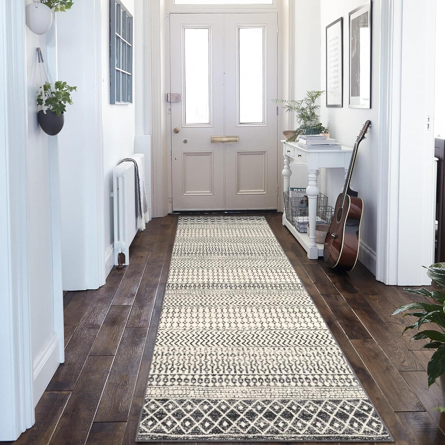 Moroccan Hallway Runner Rug, 2x8 Ultra Soft Runner Rugs with Rubber Backing Non Slip, Washable Bathroom Runner Rug Distressed Floor Carpet Runner for Entryway Kitchen Bedroom Laundry Room