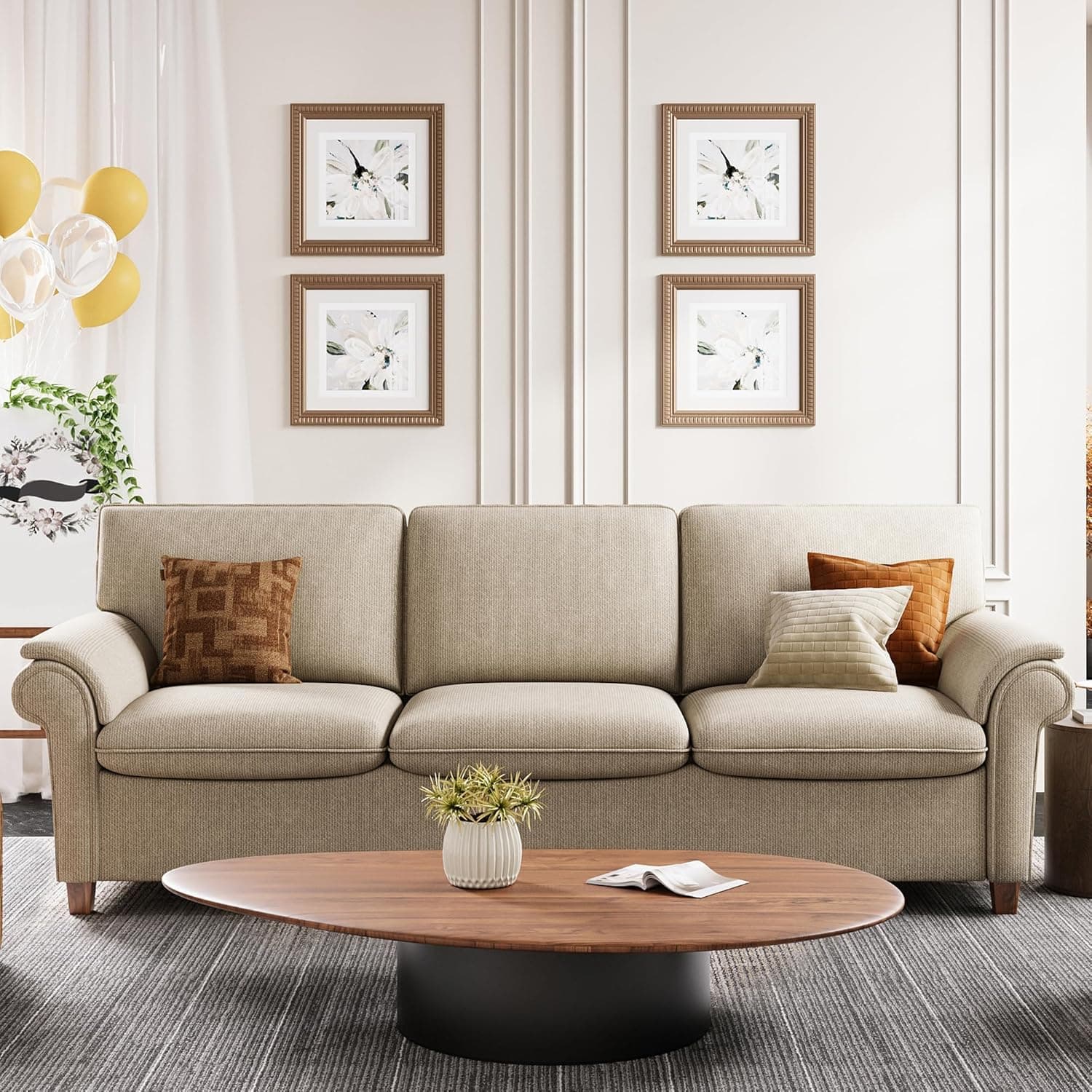 LIKIMIO Sofa 89 Inch, Comfy Sofa Couch with USP Port, Extra Deep Seats Modern 3 Seater Sofa, Couch for Living Room Apartment Lounge, Beige Chenille