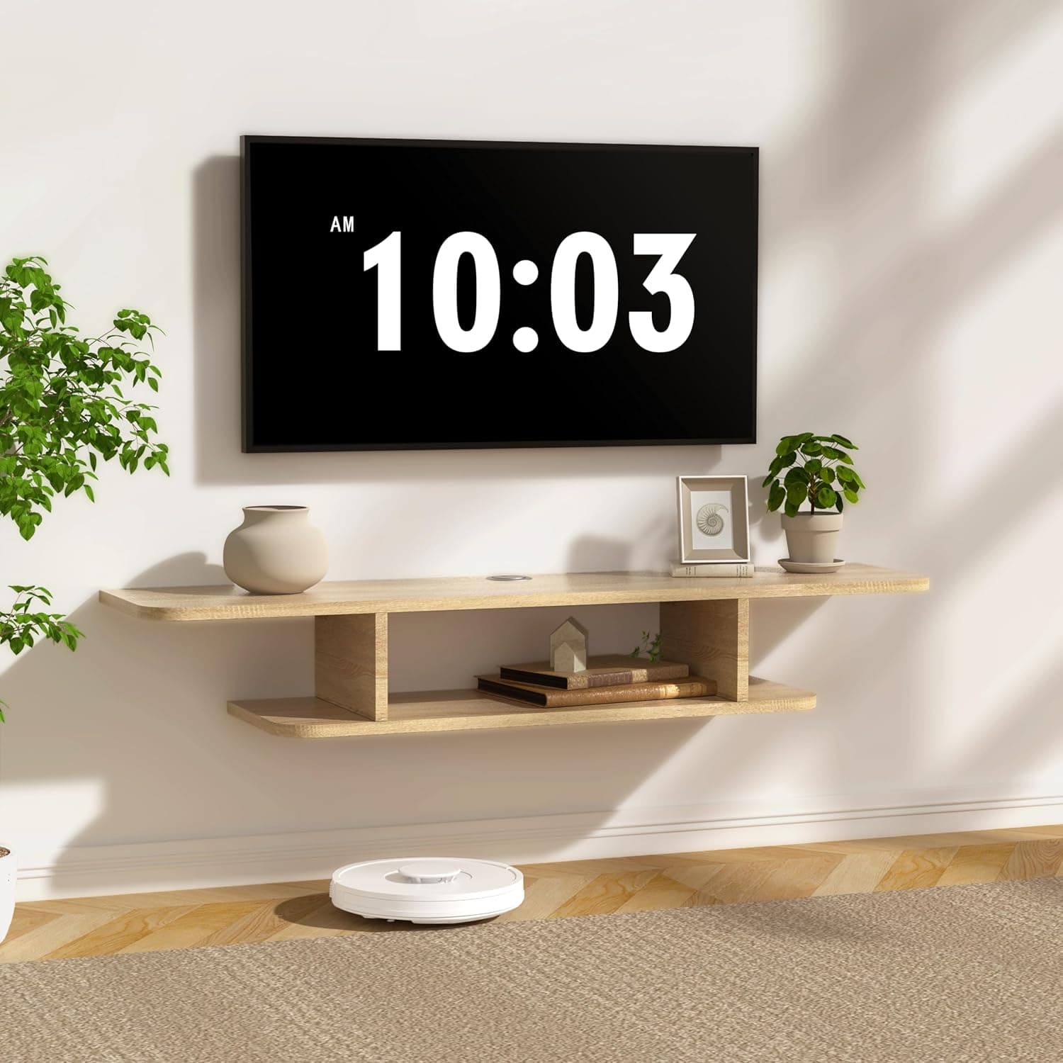 GHC Floating TV Stand, Wall Mounted Entertainment Center and Cabinet Shelf, TV Console with Storage, Media Console for DVD Player, Space-Saving Under TV Shelf for Bedroom, Living Room (Natural Oak)