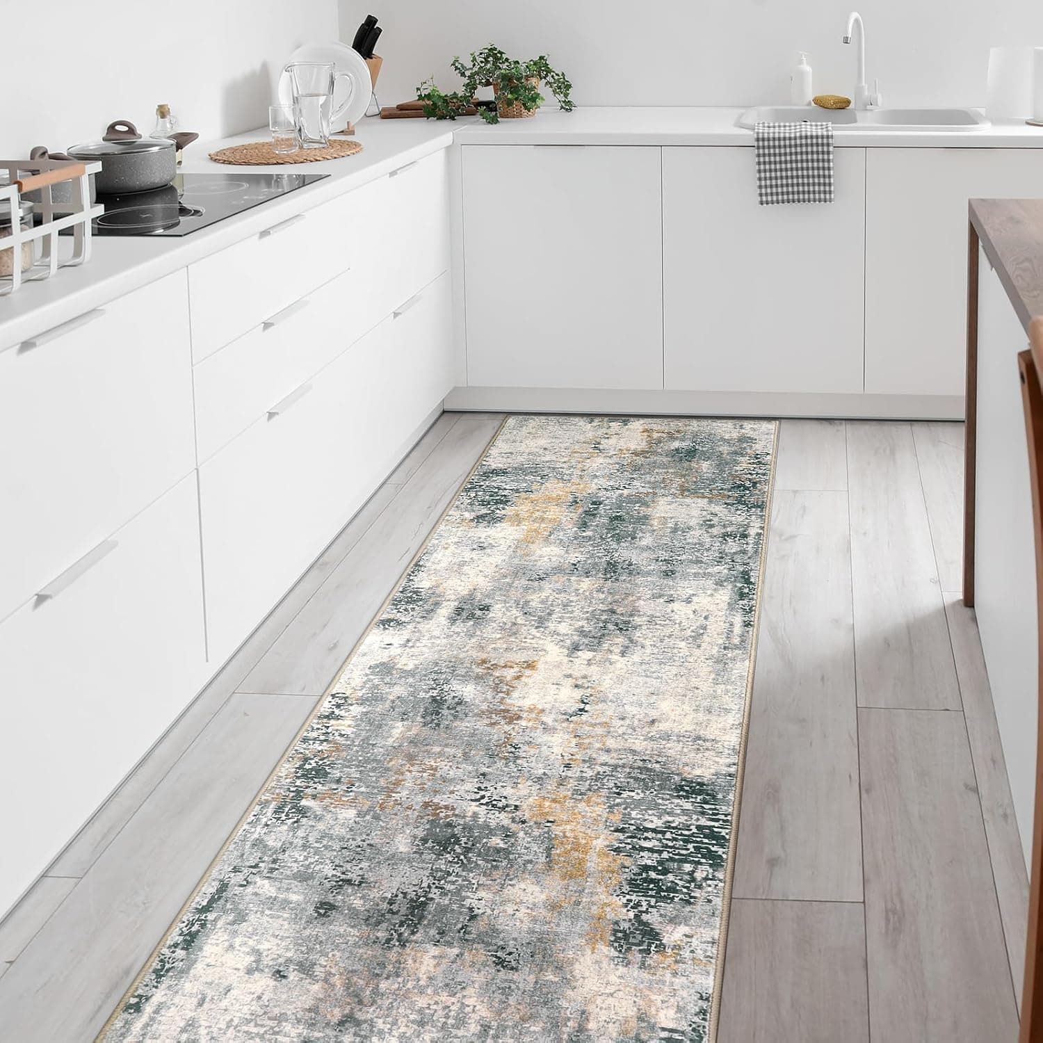 Morebes Modern Abstract Runner Rug for Hallway, 2x8 Gray Washable Kitchen Runner Rug Non Slip, Soft Low Non-Shedding Indoor Carpet for Entryway Bedroom Bathroom Foyer