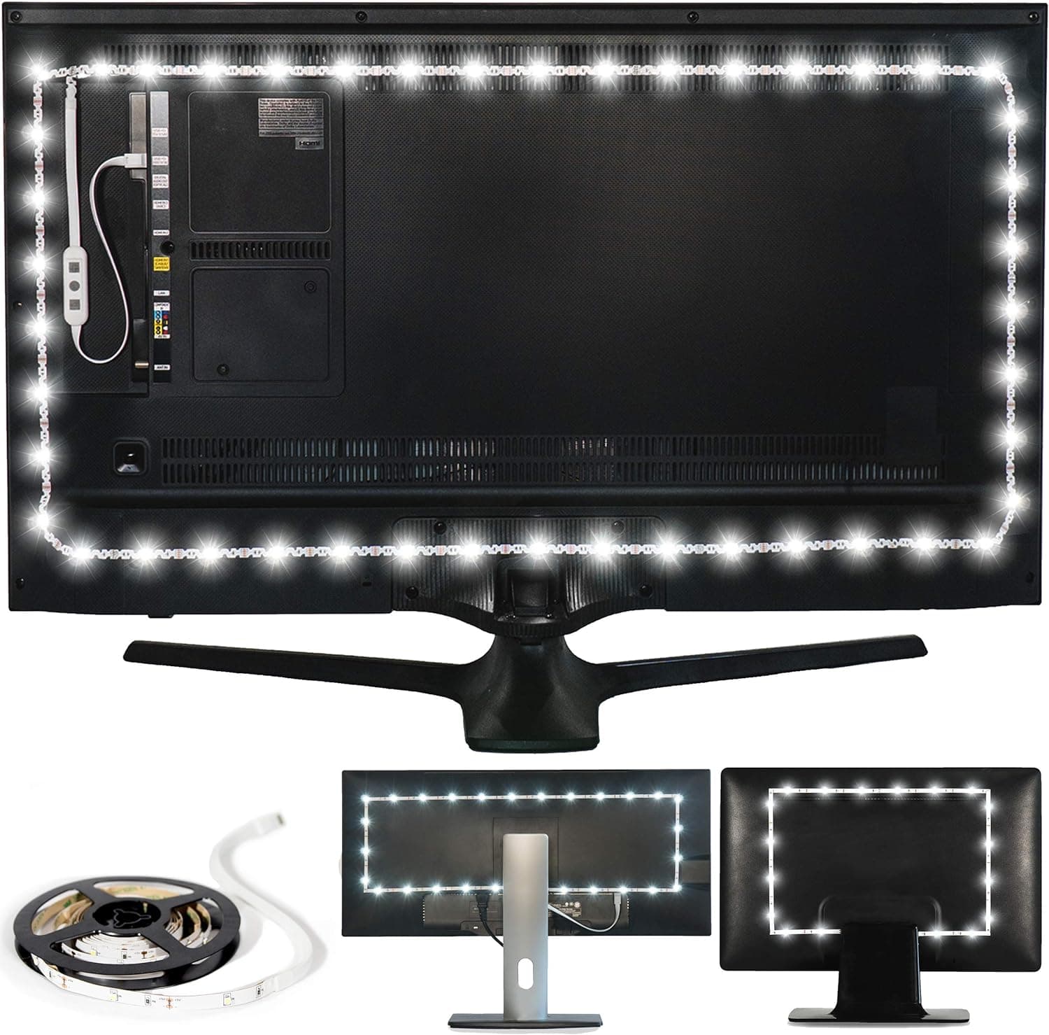 Luminoodle USB Bias Lighting - LED TV Backlight Strip - Ambient Home Theater Light, TV Accent Lighting to Reduce Eye Strain, Improve Contrast - White - Large (30" - 40" TV)