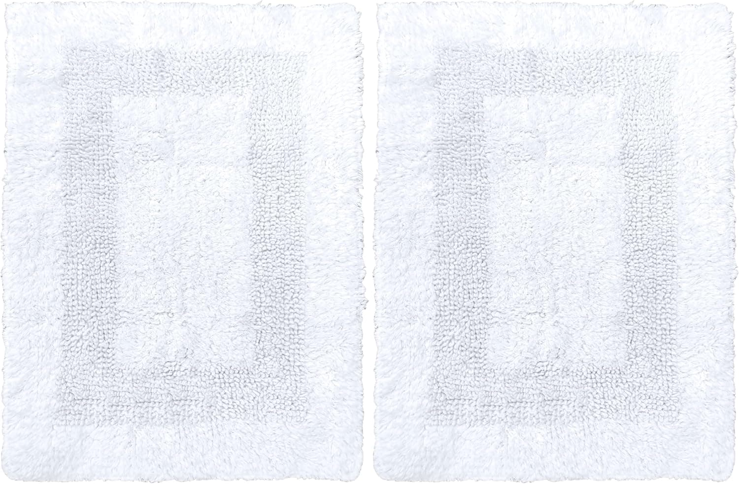 THE BEER VALLEY Cotton Bath Rug Set of 2 - White, Tufted Reversible Washable Bath Mats for Bathroom Floor| Quick Dry Bathroom Mat for Tub Spa Shower Toilet| Shaggy Entry Way Door Mats|17x24 Inches