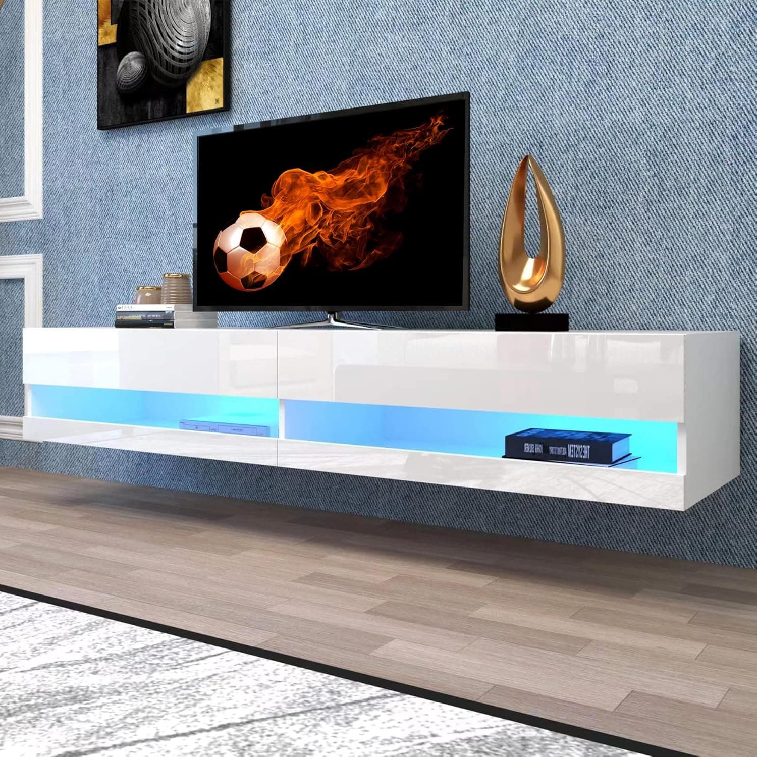 Floating LED TV Stand,71'' Wall Mounted Entertainment Center with Storage and LED Light Socket Board, Modern High Gloss TV Stand Fits Up to 80 Inch TV, led Floating Shelf