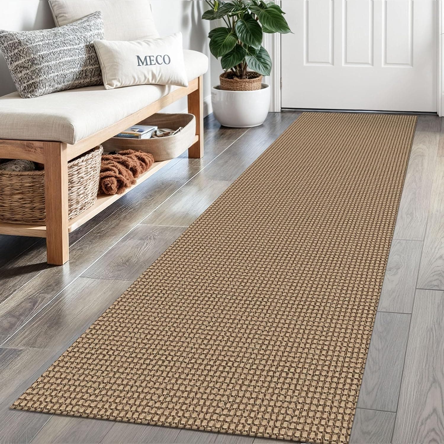 Braided Runner Rug 2x6 Ft Washable Runners for Hallways Non Slip Kitchen Runner Rug Cotton Entryway Runner Indoor, Woven Floor Carpet for Hall Kitchen Bedroom, Orange/Tan/Brown