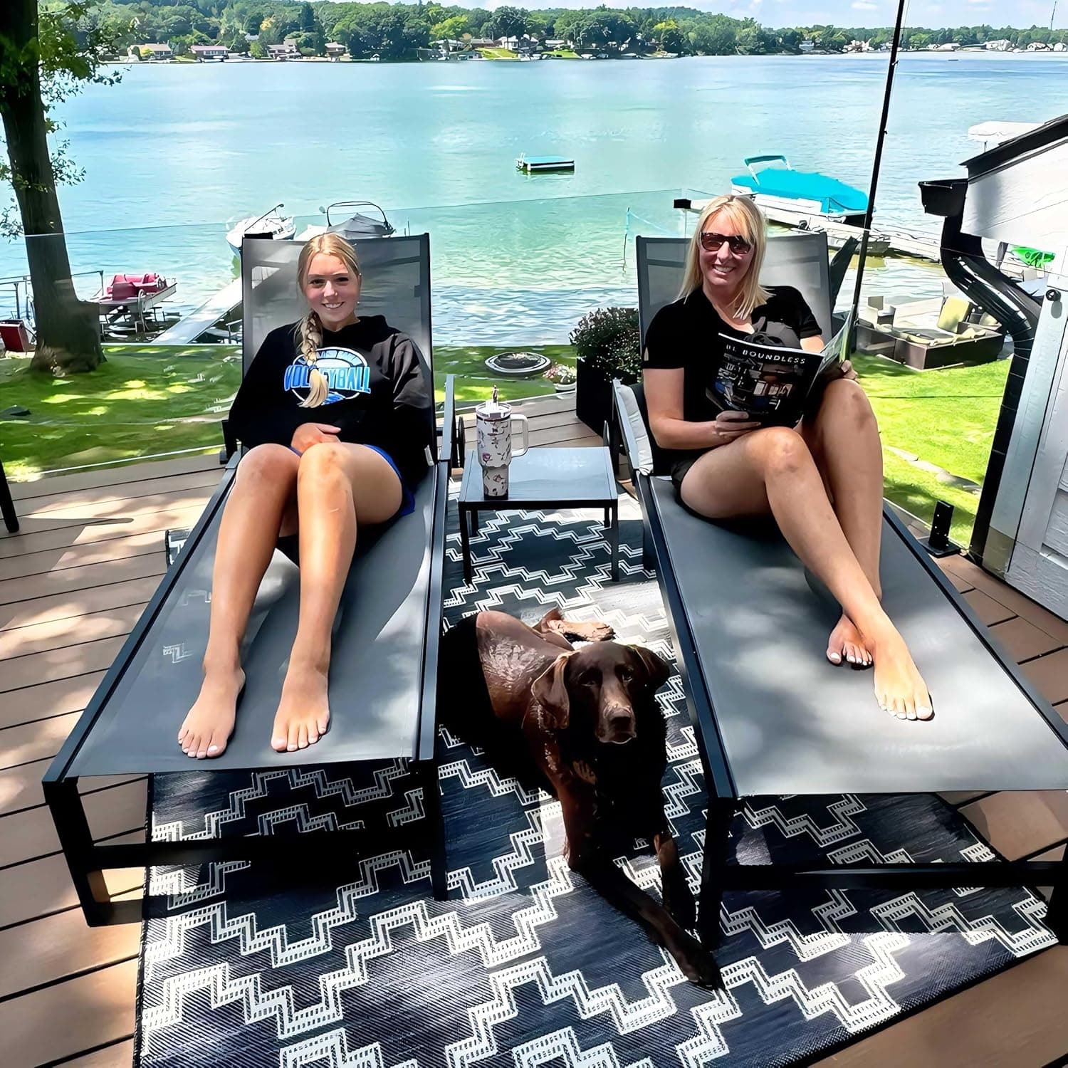 PURPLE LEAF Outdoor Chaise Lounge Chairs Set Recliner Aluminum Adjustable Chair with Wheels and Table for Poolside Beach Patio Reclining Sunbathing Lounger, Grey