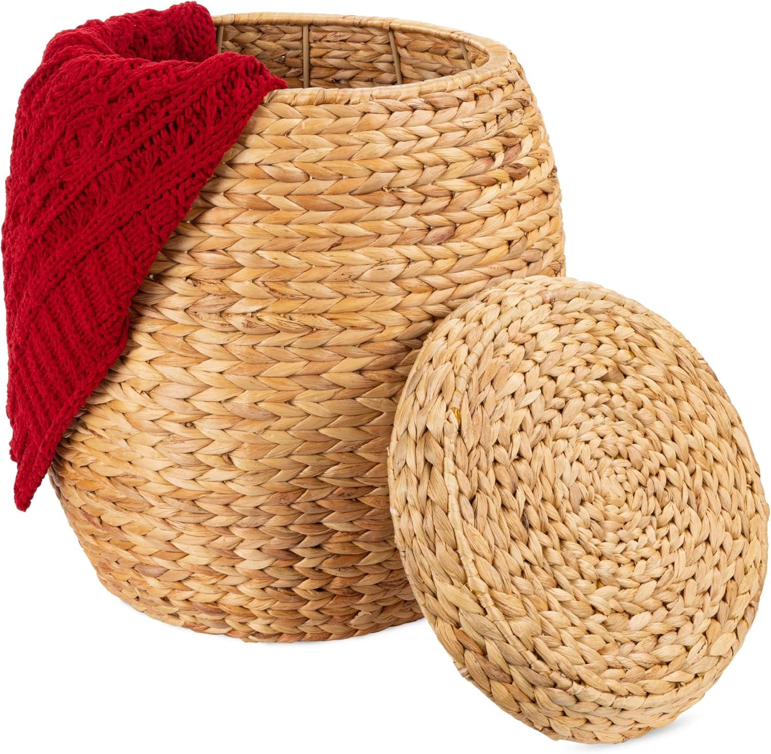 Best Choice Products Vintage Multipurpose Hyacinth Storage Basket, Plant Décor, Handwoven Organizer Tote for Bedroom, Living Room, Bathroom, w/Lid - Natural