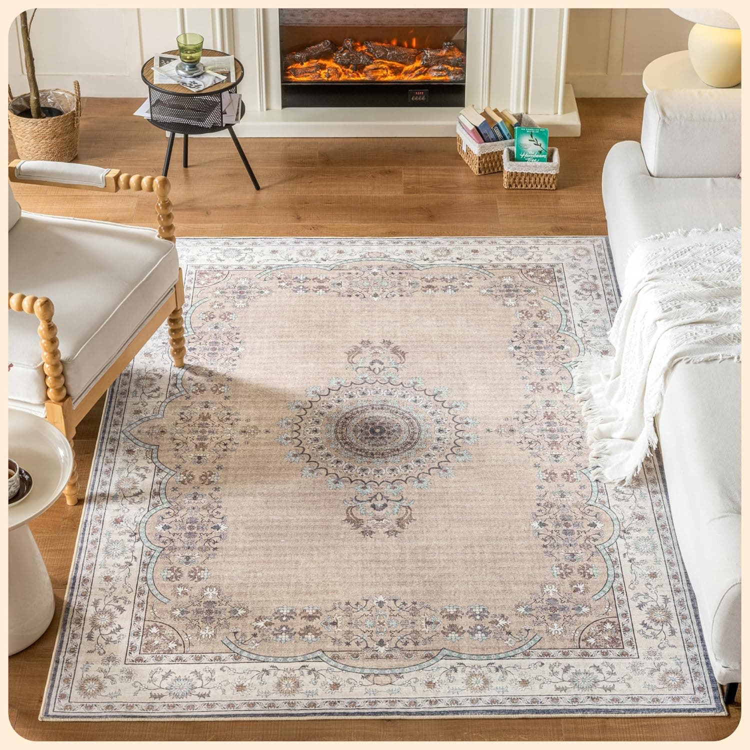 Istana 5 X 7 Rugs - Beige Area Rug - Kid & Pet Friendly Washable Rugs 5x7 - Non Shedding Area Rugs for Living Room - Foldable Rug Area Rug - Eco-Friendly Materials for Living Room Rug