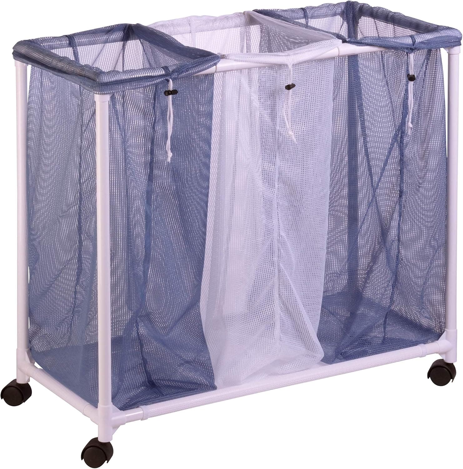 Honey-Can-Do HMP-01629 3 bag mesh laundry sorter, 30.5" x 15.3" x 30" , Blue/White