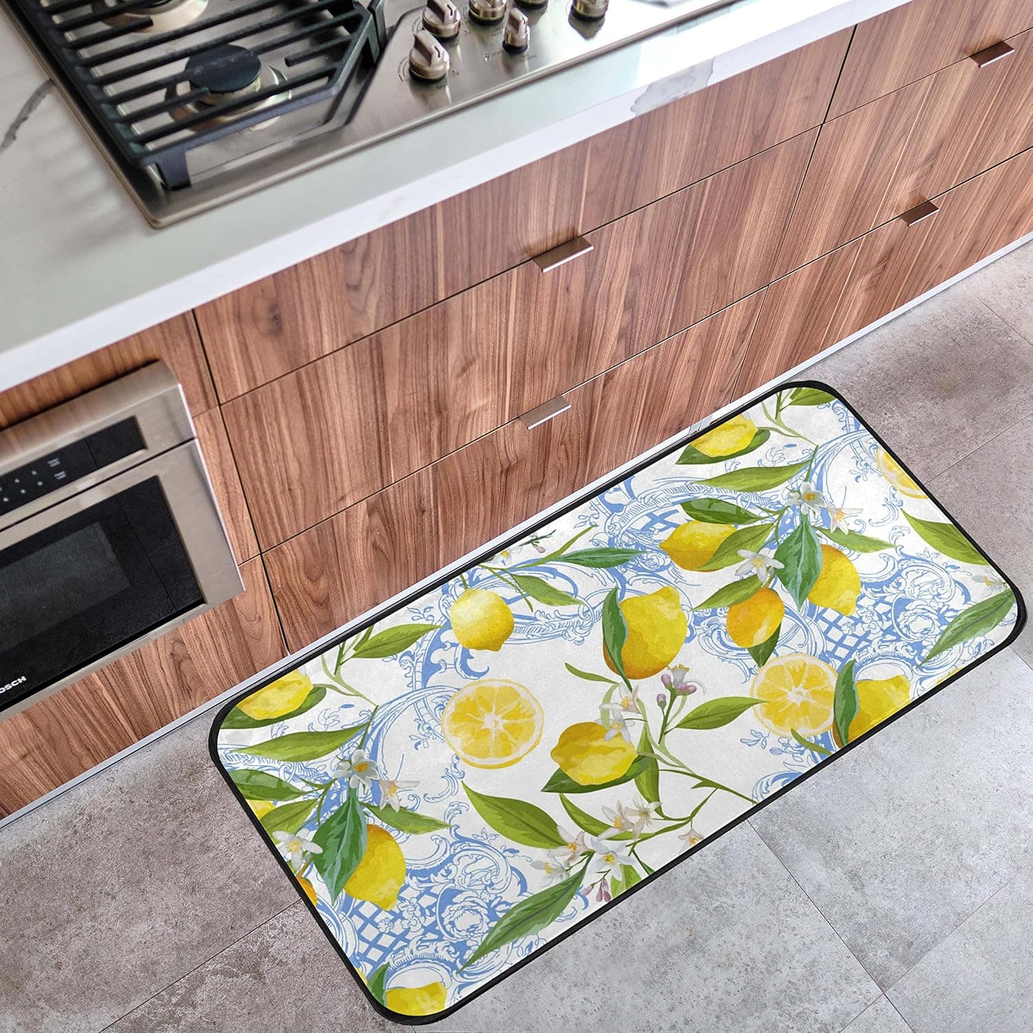 Lemon Bohemian Kitchen Rug Floor Mat Yellow Fruit Anti Fatigue Kitchen Mats 39 x 20 in Non Slip Absorbent Cushion Comfort Standing Mat Carpet for Home Decor