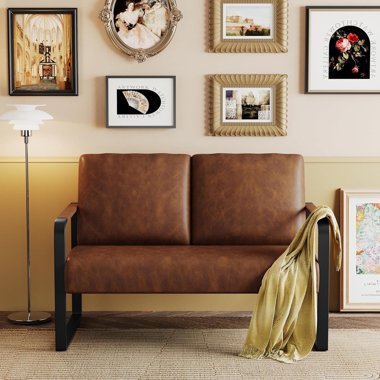 HAOBO Home Loveseat Couch Bench Settee for Living Room, Upholstered Small Sofa Couch PU Leather Banquette Lounge Bench for Dining Room Bedroom Funiture