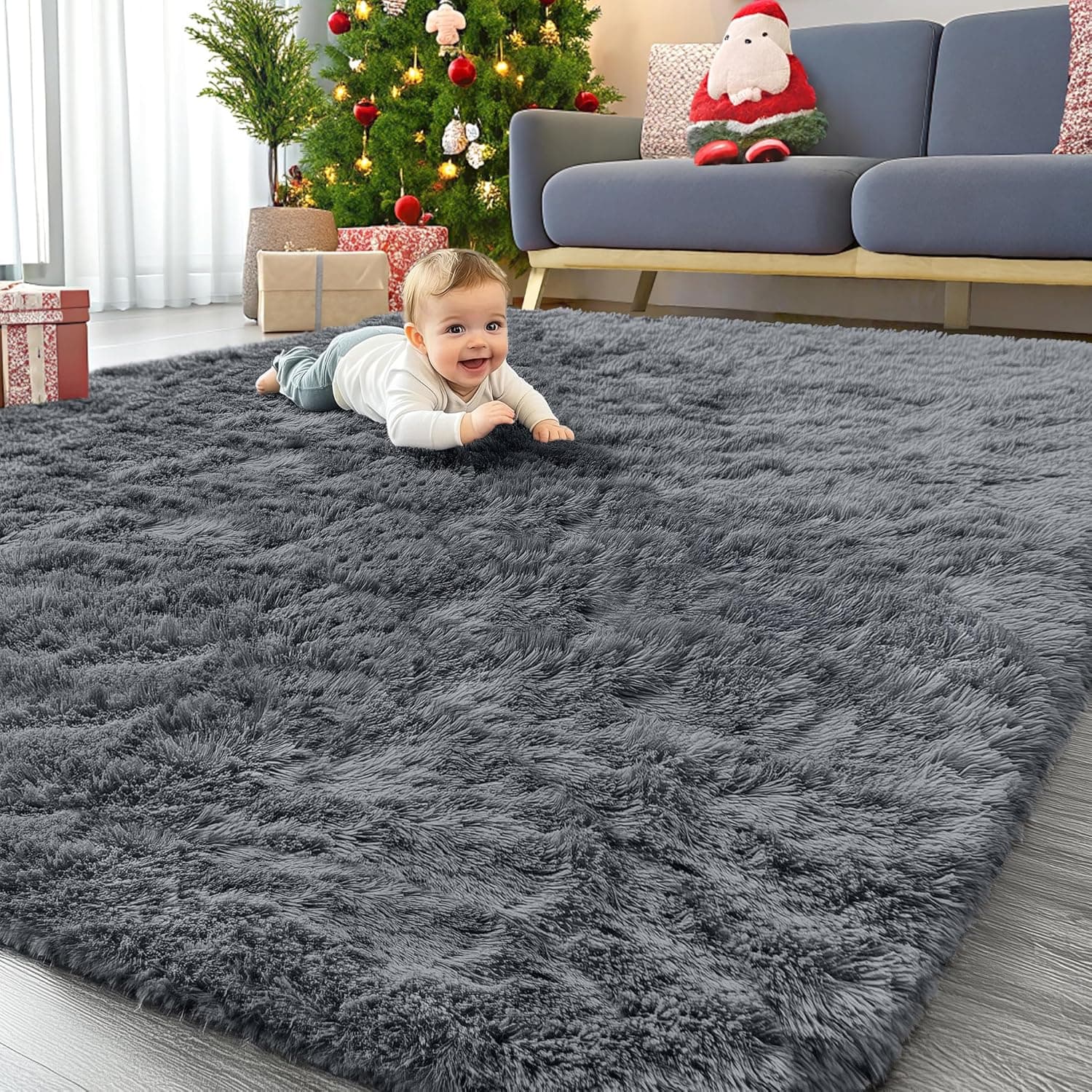OLANLY 6x9 Machine Washable Large Area Rugs for Living Room, Bedroom, Soft Fluffy Shaggy Bedside Rug, Indoor Floor Carpet for Kids Girls and Boys, Dorms, Nursery, Home Decor Aesthetic, Grey