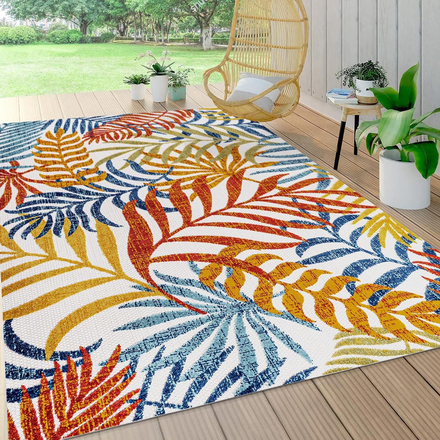 JONATHAN Y Tropics Palm Leaves Indoor Outdoor Area Rug 8X10 Cream/Orange, Boho for Backyard, Patio, Porch, Easy-Cleaning, High Traffic, Pet-Friendly, Non-Shedding (AMC100B-8)
