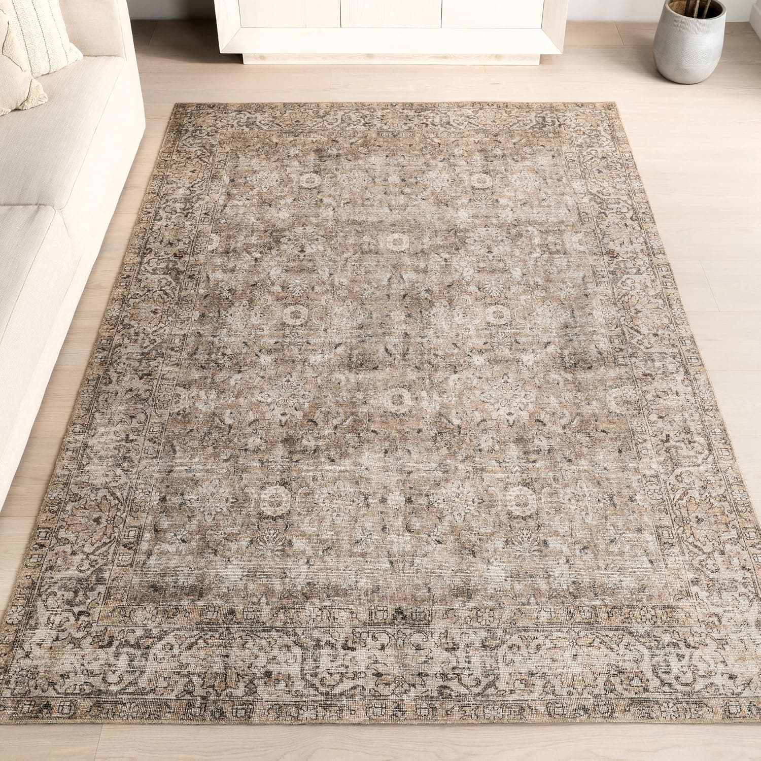 nuLOOM Hillstone Collection 9' x 12' Area Rug, Traditional Vintage Distressed Medallion, Thick and Soft, Durable Non-Shedding Low Pile Poly/Jute Blend, Easy to Clean, Living Room, Bedroom