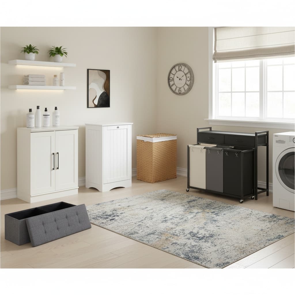 Create an Industrial Laundry Room with a Neutral Color Palette for Timeless Elegance