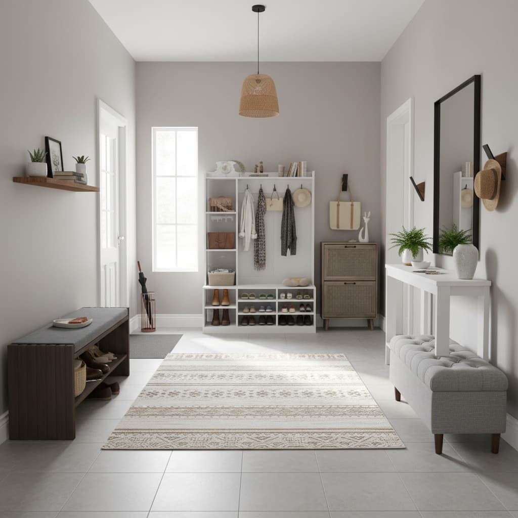 Designing a Classic Entryway Mudroom with a Monochrome Color Scheme