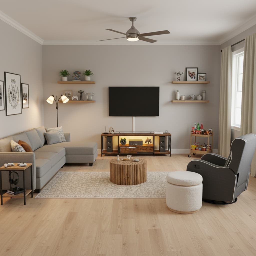 Transform Your Media Game Room: Minimalist Design with a Neutral Palette