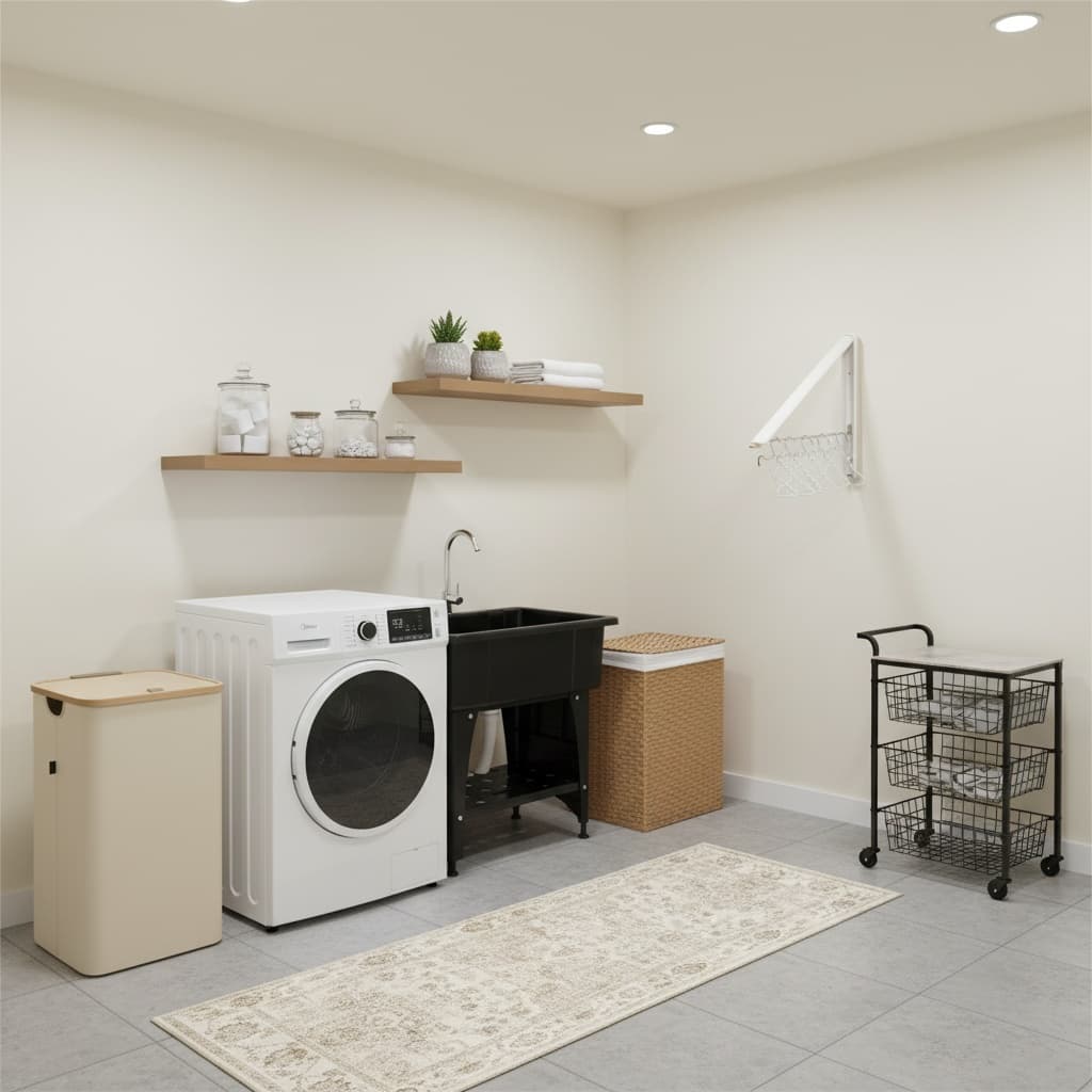 Transform Your Laundry Room with a Tropical Style and Neutral Color Palette