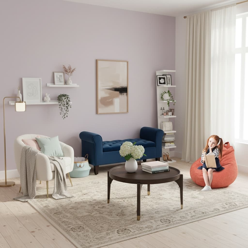 Design a Futuristic Living Room with a Pastel Color Palette