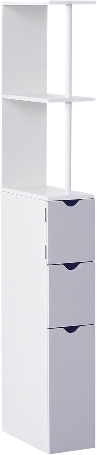 HOMCOM 54" Tall Bathroom Storage Cabinet, Freestanding Linen Tower with 2-Tier Shelf and Drawers, Narrow Side Floor Organizer, White