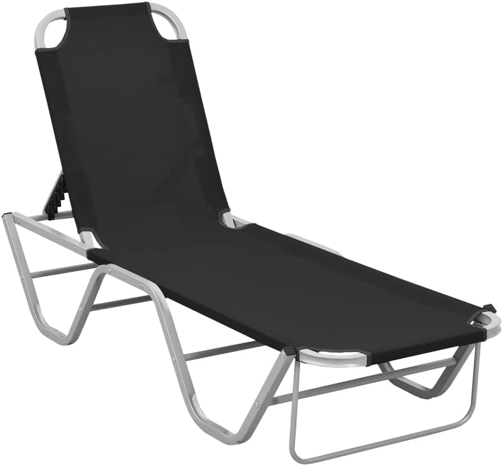 Sun Lounger Aluminum and Textilene Black Poolside Relaxation Chairs Poolside Chaises Garden Sun Loungers for Terrace by The Pool